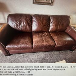 Brown Leather Full Size Sofa Couch. ESTATE SALE