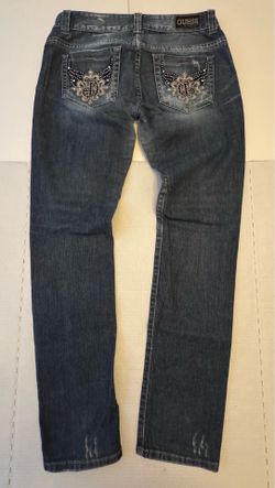 Pre Owned Good  Guess Daredevil  Denim Jeans  Rhinestone  Skinny Leg  Blue  Women  Size 30