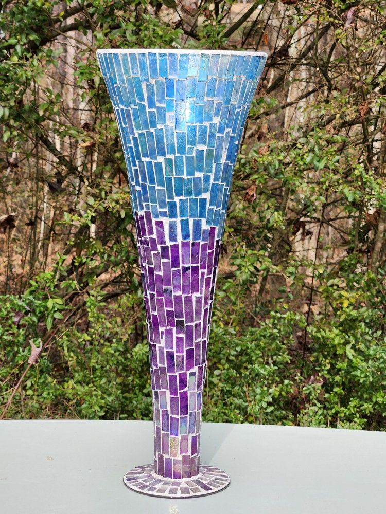 Purple And Blue Stained Glass Mosaic Vase 19.55"