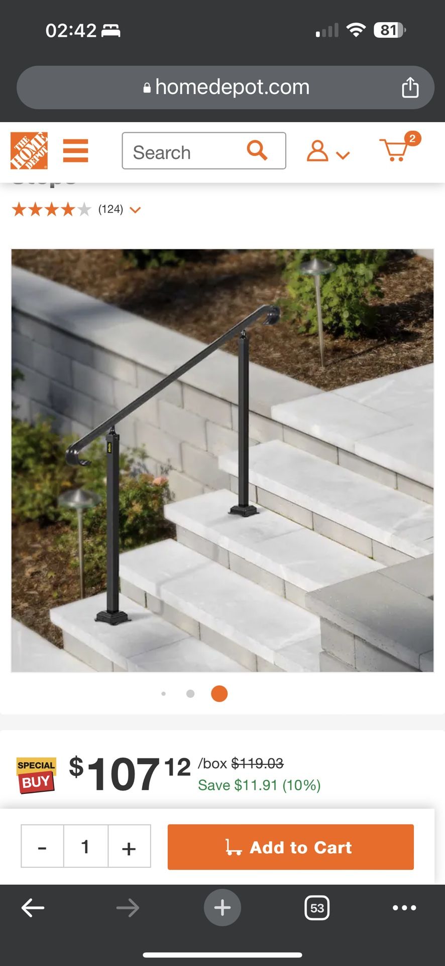 2 Pcs /package Handrails for Outdoor Steps Fit 1 to 3 Steps Wrought Iron Handrail Outdoor Stair Railing Hand railing for Concrete Steps
