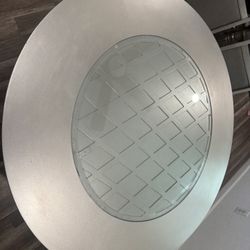 4 Chairs Round Glass Silver Dining Table 
