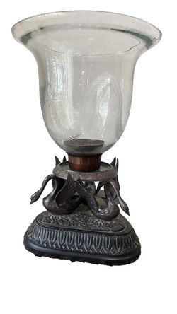 NY: Bronze Swans and Etched Glass Candle Holder