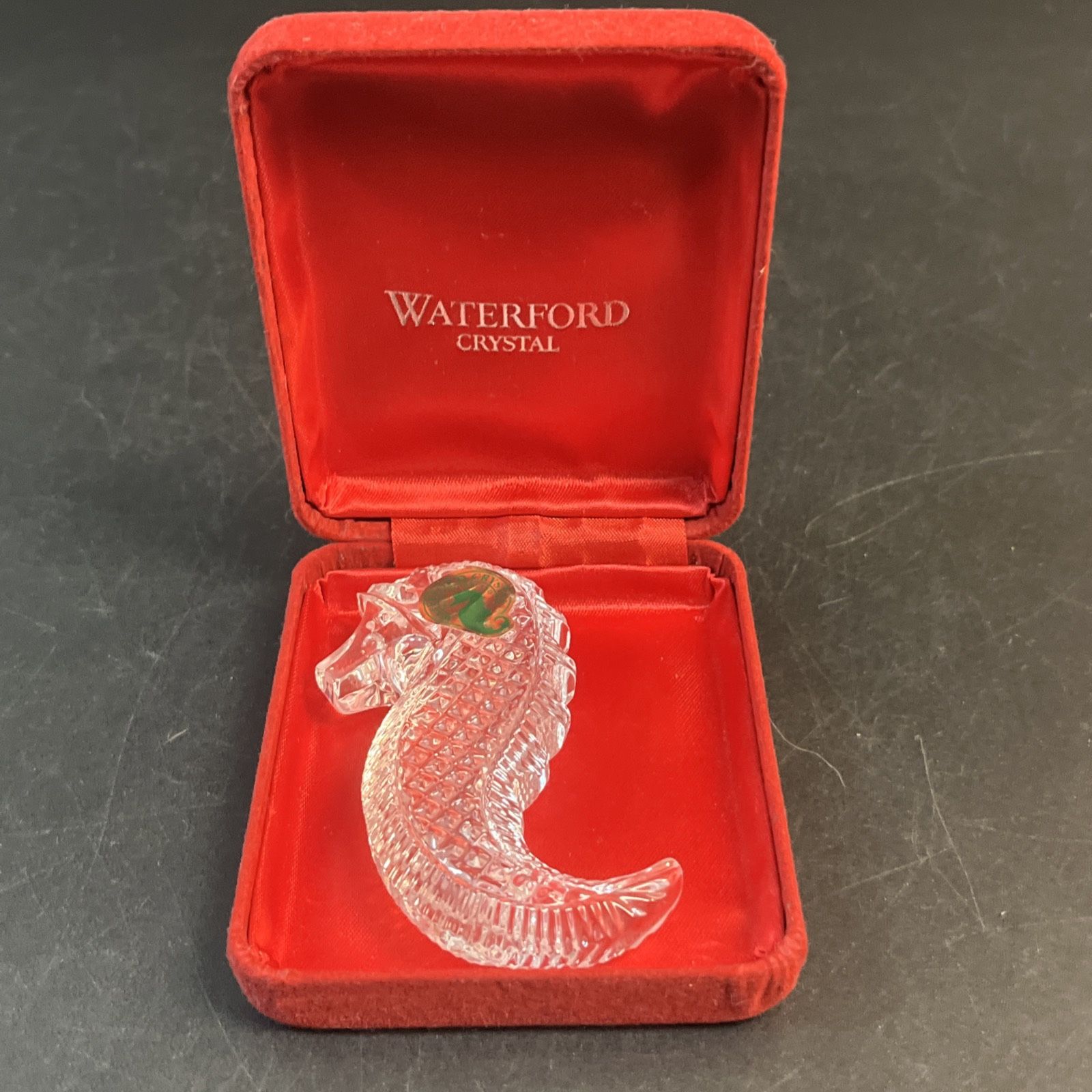 Vtg Waterford Irish Crystal Seahorse Paperweight Hand Cooler Figure 3.5" W/Box