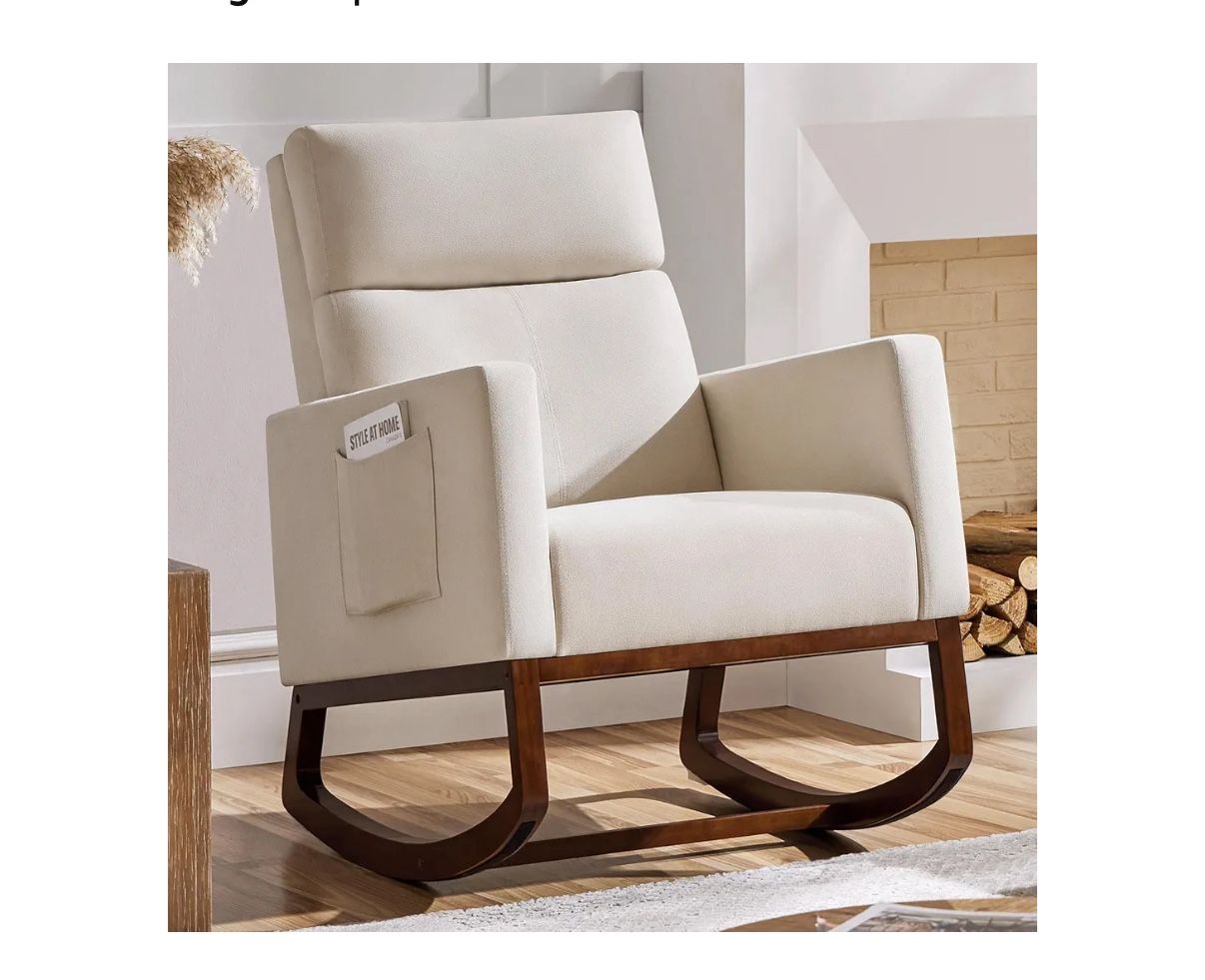 Rocking Chair With Wood Legs And Side Pockets