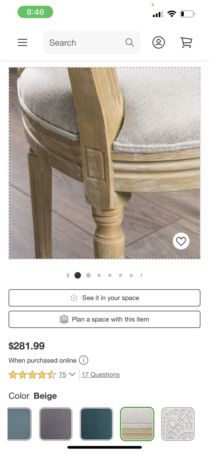 Set of Phinnaeus French Country Fabric Dining Chairs Beige