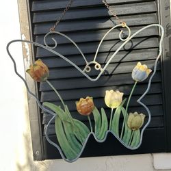 Vintage Wall Hanging Metal Butterfly, Vintage Weathered Collectible Hanging Window
