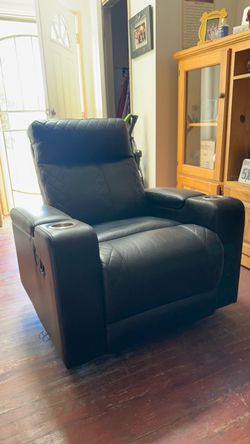Black Leather Recliner Chair with Cup Holders