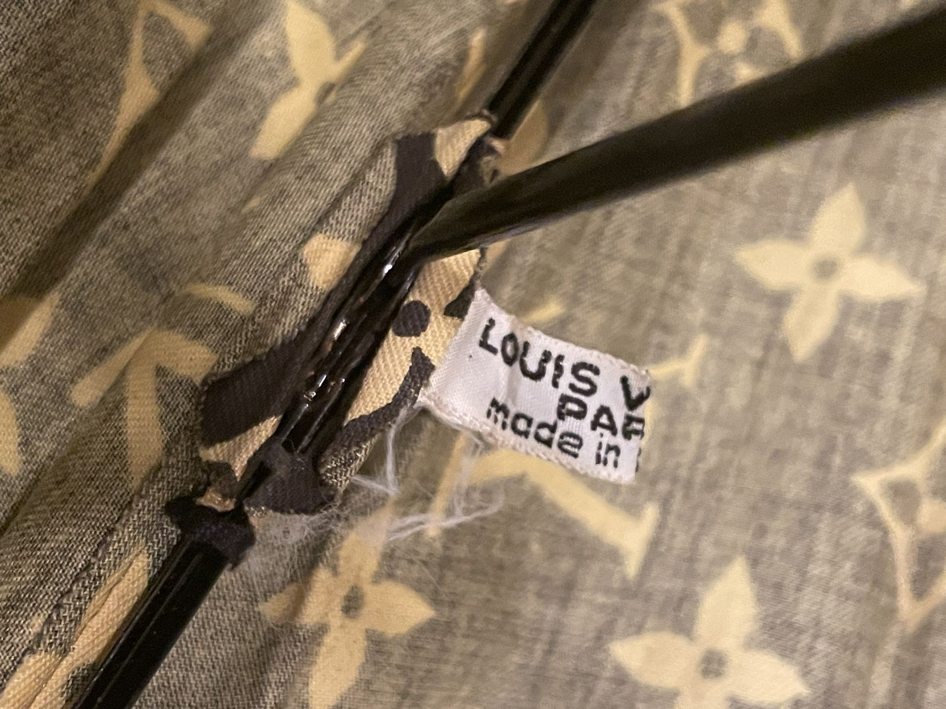 Sold at Auction: Faux Louis Vuitton Umbrella in the traditional brown  shade with logo pattern and wooden handle.