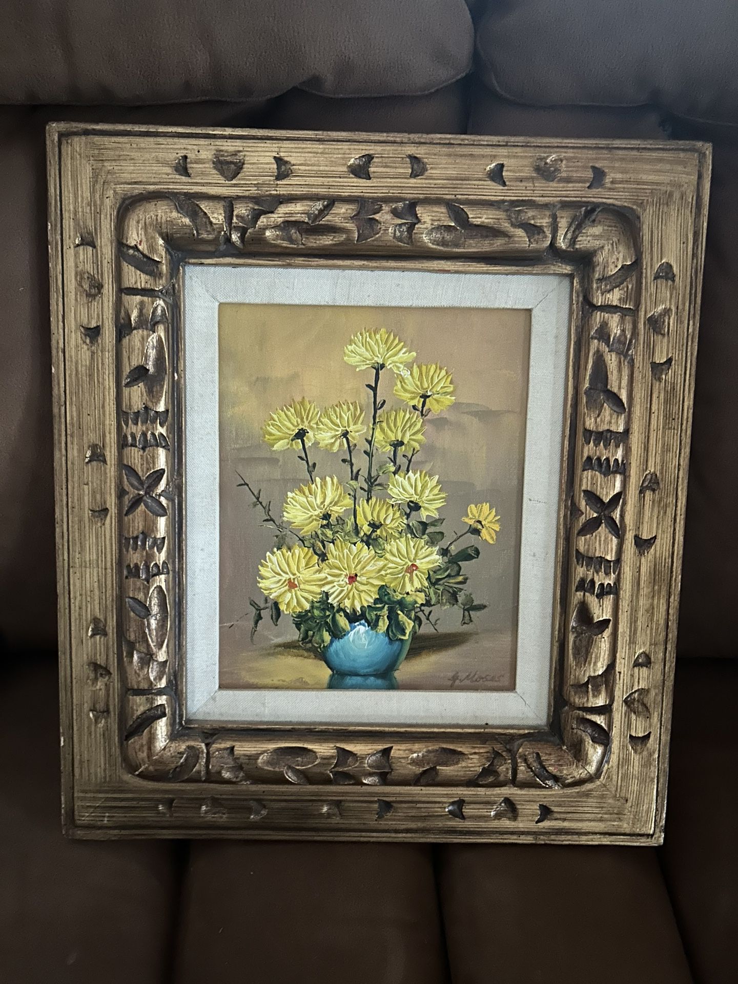 Beautifully Framed Yellow Floral Still Life 8 X 10 Original Oil Painting Vintage