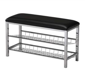 Chrome/Black Vinyl Shoe Rack Organizer and Bench