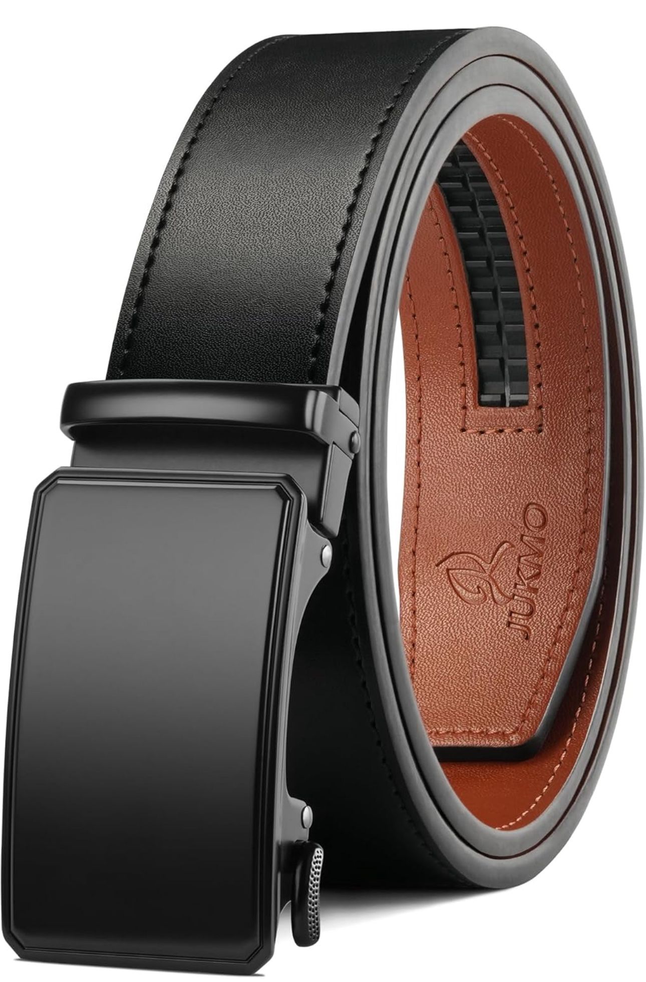 JUKMO Men’s 35mm Leather Ratchet Belt with Original Slide Buckle 