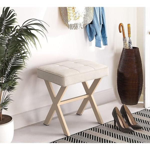 Vanity stool, linen square makeup stool with metal legs in X ✳️18 Inches High✳️