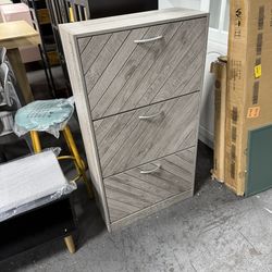 Grey Shoe Cabinet with 3 Flip Drawers & Shutter Doors, Modern Shoe Rack Cabinet with Removable Divider, Narrow Shoe Storage Organizer for Slim Entrywa