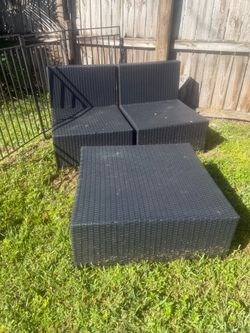 Black Wicker Outdoor Sectional Set with Ottoman