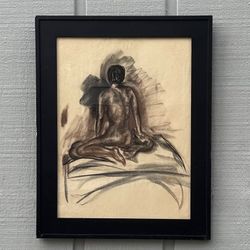 Unsigned Charcoal Drawing Pencil Art On Paper Wall Hanging Frame Decor