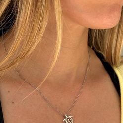 Sterling Silver Turtle Pendant with Zirconia. 