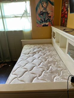 White Twin Bed Frame with Storage and Mattress