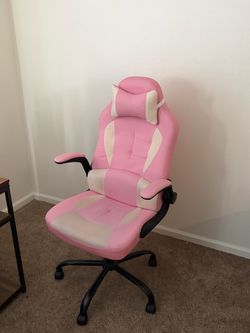 Pink Gaming Chair with Headrest and Lumbar Support