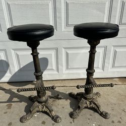 2 Cast Iron Antique 30” Tall Swivel Barstools. Made In USA. Heavy Duty