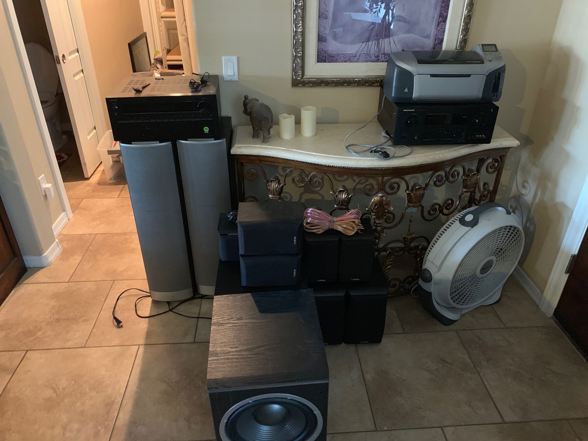 Full Home Theatre System (2 JBL Venue Series, 4 Infinity Surrounds, 2 Infinity R & L, Infinity Center, JBL Venue Subwoofer, Infinity Subwoofer, Onkyo