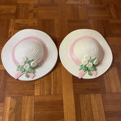 Vintage # 2705 Burwool Wall Pocket Traw Hat Pink Ribbon Daisies Wall Hanging 