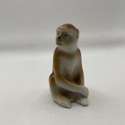 Vintage Royal Dux Porcelain Sitting Brown Monkey - 1.25x2x2.5