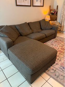 Beautiful Custom Tweed Feather-Filled Sofa with Chaise
