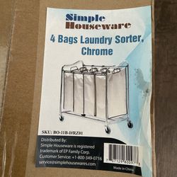 Simplehouseware 4-Bag Heavy Duty Rolling Laundry Sorter Cart, Chrome