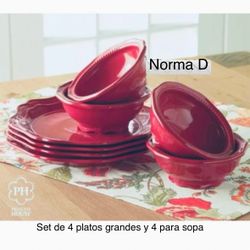 Set De 4 Platos Para Sopa Y 4 Platos Grandes Pavillion Nuevos En Su Caja 🌺 Princess House 🌺