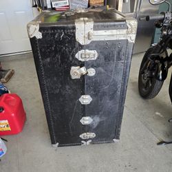 Antique Shipping Trunk With Shelves And Drawers