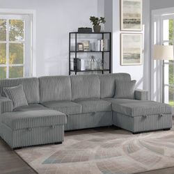 Corduroy Storage Sectional w/ Pull-Out Bed | NEW