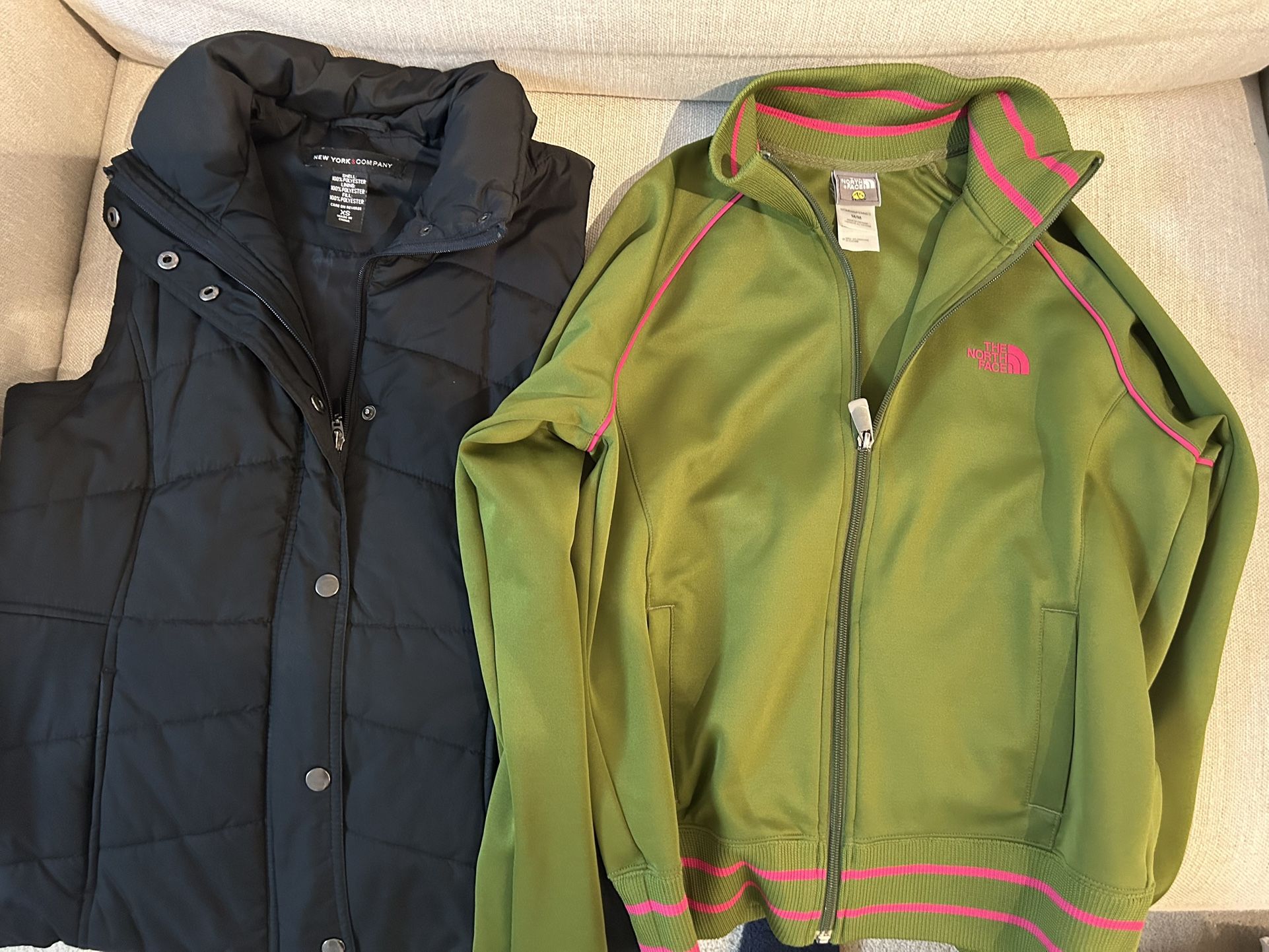 Black Vest (XS) + North Face Zip Up (Medium)