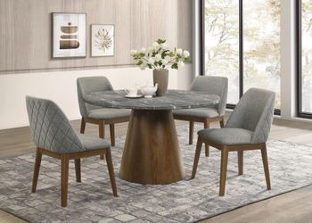 5-piece Round Dining Table Set Grey and Dark Oak! Best Prices! 