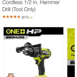 NEW! Ryobi 18V Hammer Drill (Tool Only)