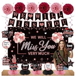 Farewell Party Decorations Supplies Kit,Rose Gold We Will Miss You Decorations Include We Will Miss You Banner Backdrop Table Toppers Paper Pompoms Go