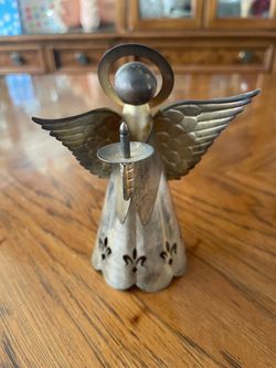 Gold Toned Metal Angel Holding Candle - I Believe it’s Vintage but I Can’t Swear to it