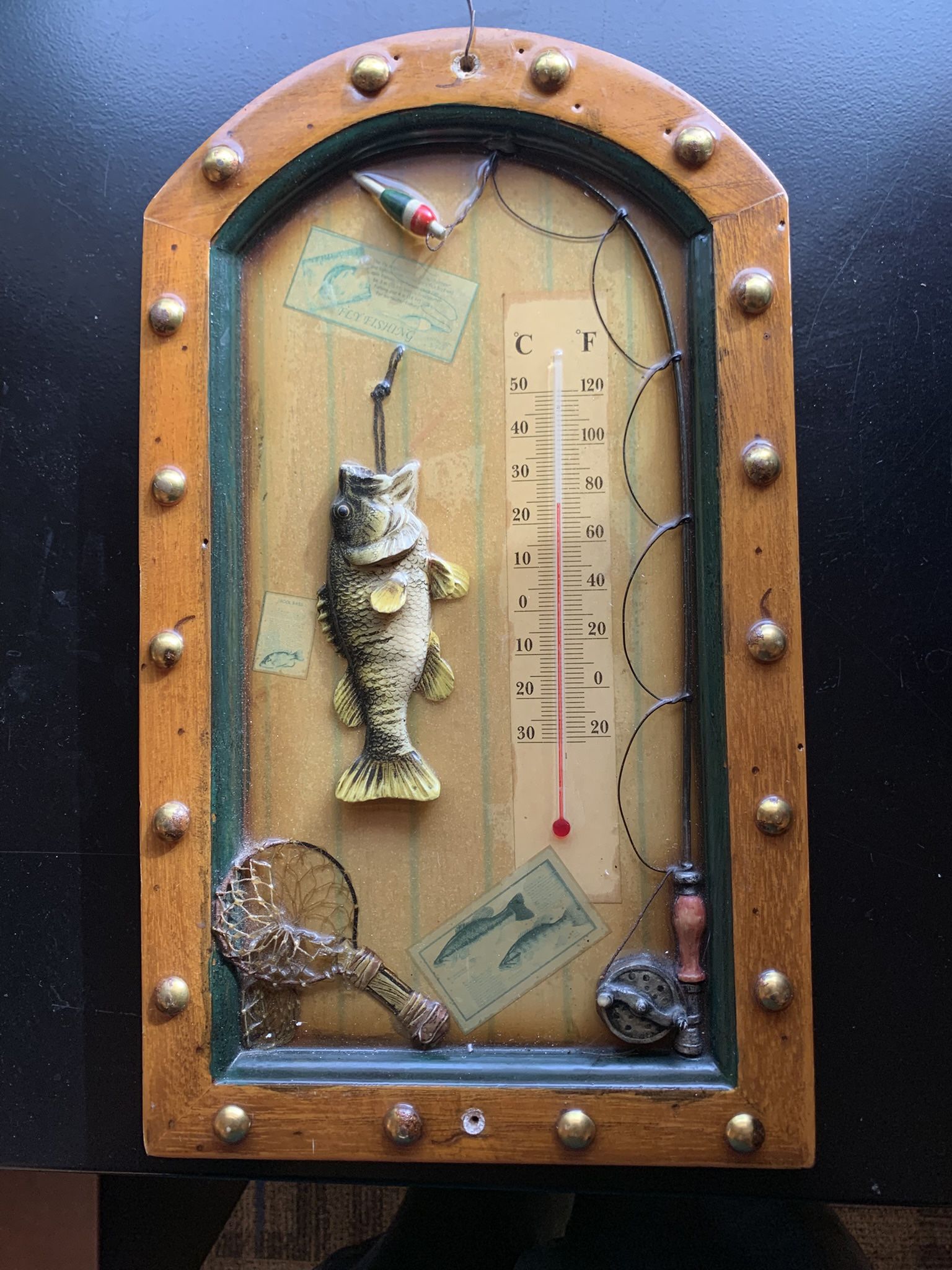 Bass Fishing Thermometer- Antique wall art - 13 3/8” x 7 3/4” x 5/8”