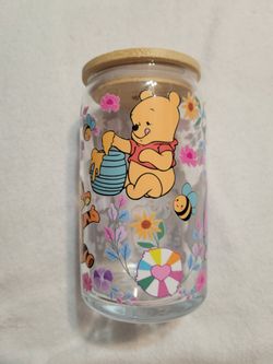 16oz Glass Can Cup w/bamboo lid & straw