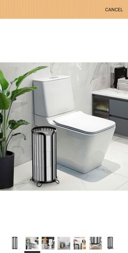 Toilet Paper Holder Stand, Freestanding Toilet Tissue Organizer, Minimalistic Storage Solution, Reserve Mega Rolls-Modern Black