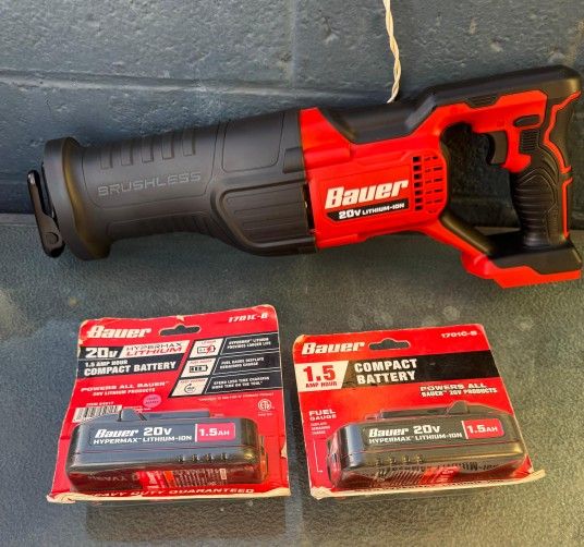 BAUER 20V Brushless Cordless Reciprocating Saw with 2 battery's new
