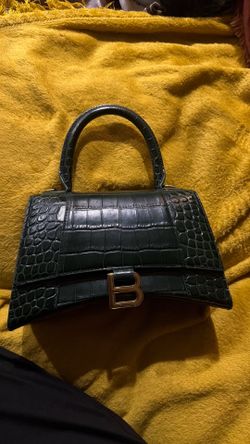Authentic- Balenciaga hourglass small shoulder bag ( green) croc embossed