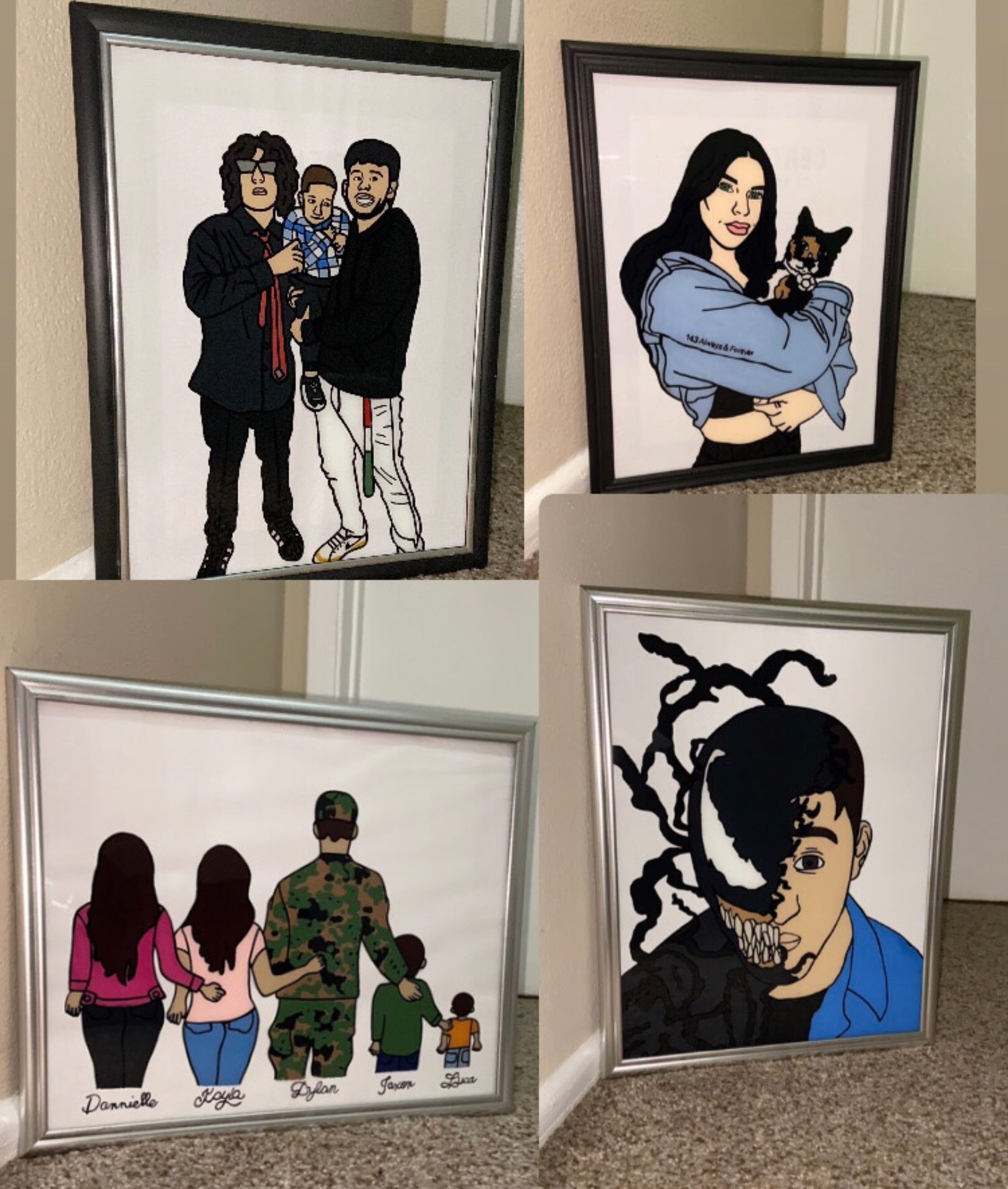 Glass Paintings Family, Friends, Pets, Anime & Cartoon Portraits Available LOCATED IN COVINA