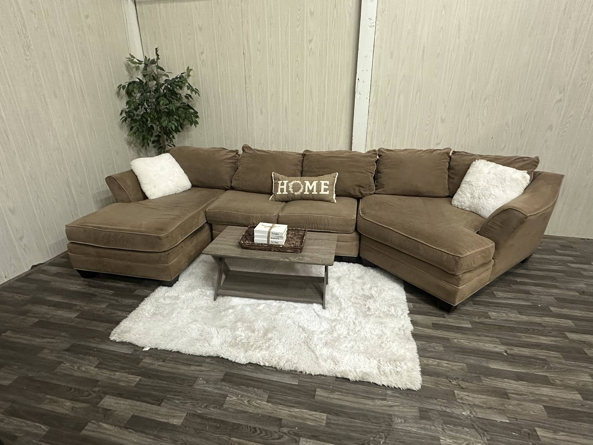 Large Brown Sectional w/ Chaise & Cuddler - Delivery Available