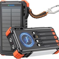 BLAVOR 45W Power Bank Solar Charger Built in Cables, 20000mAh Wireless Portable Charger with USB C, PD QC Fast Charging Waterproof Battery Pack