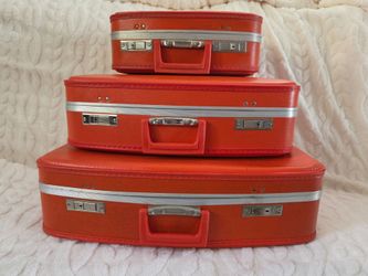 1960's Vintage Orange Luggage Set of 3