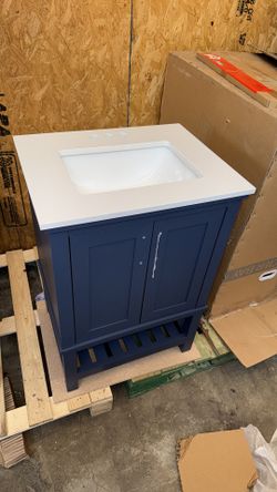 24” Single Sink Midnight Blue Bath Vanity with White Engineered Stone Top (Assembled)