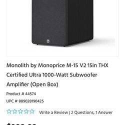 Monolith by Monoprice M-15 V2 15in THX Certified Ultra 1000-Watt Subwoofer Amplifier (Open Box)