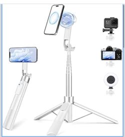 70" Magnetic Tripod for iPhone Magsafe, Extendable Selfie Stick Tripod Rechargeable Remote & Magnetic Holder, 360° Rotatable Cell Phone Tripods Stand