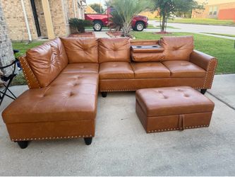 Leather couch with ottoman