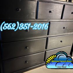 Pine Wood 9 Drawer Black With Extended Metal Rails- Tocador Negro 